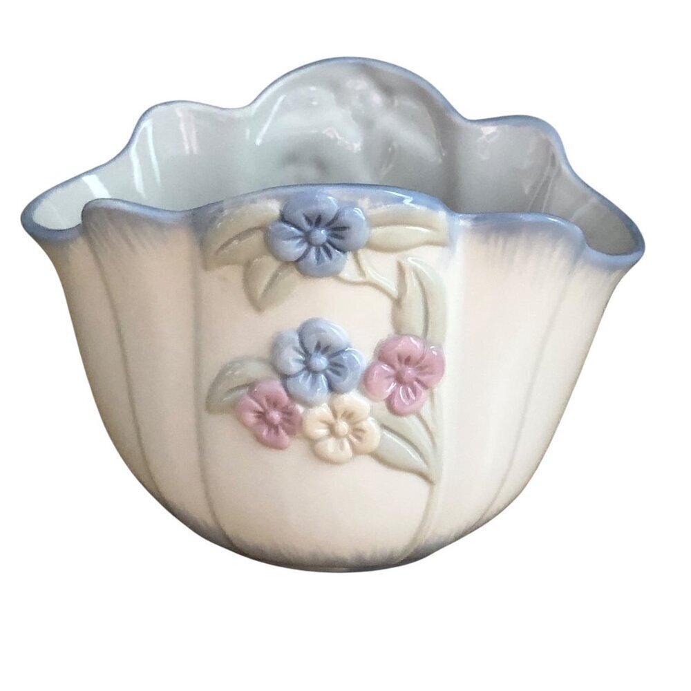 Vintage 1992 FTD Especially for You Blue Pink Oval Floral Arrangement Bowl Vase